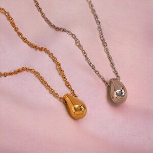 Gold Teardrop Pendant Necklace - 18" Waterproof